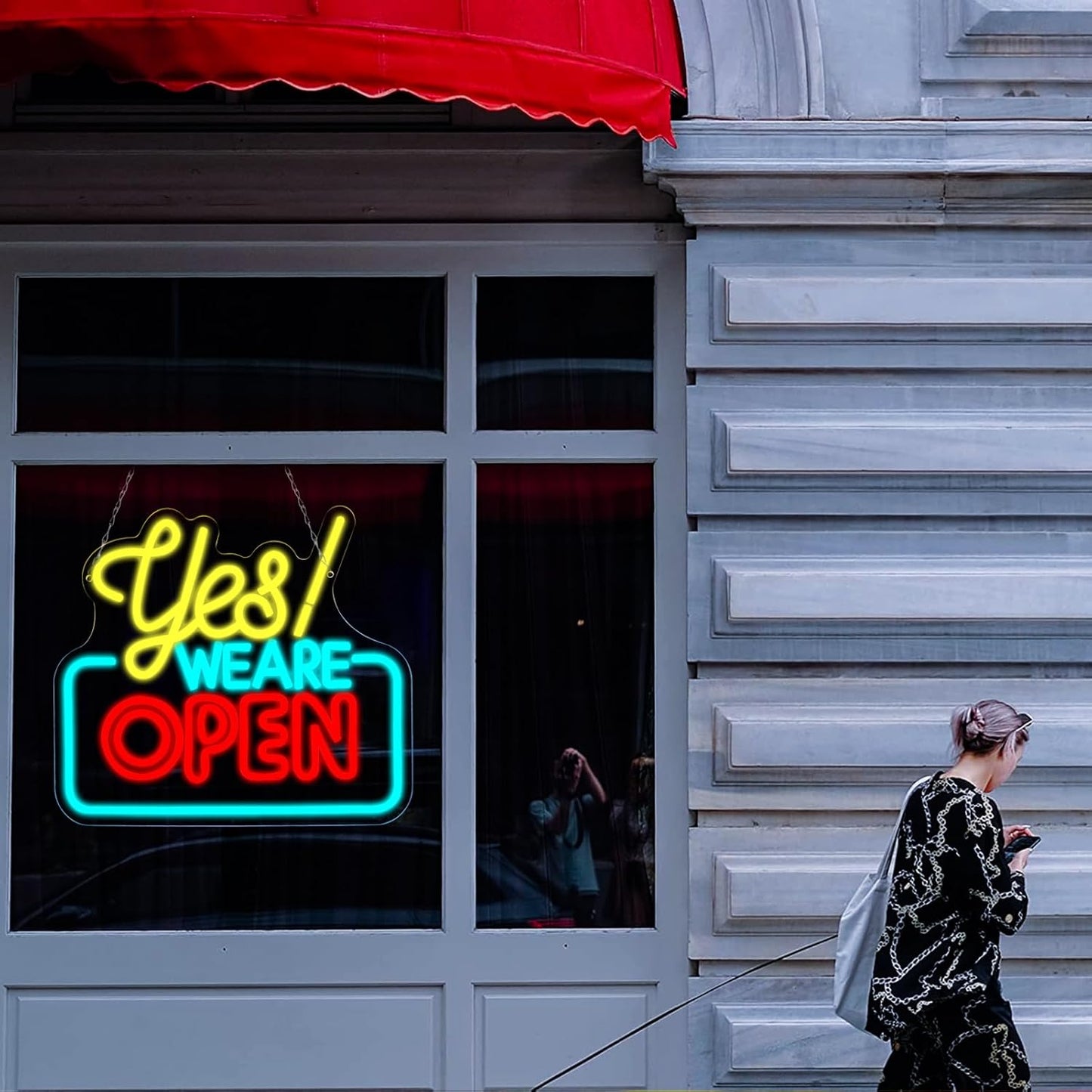 Open Neon Signs Yes We Are Open Neon Light,USB Powered,Hanging Wall Art Decor for Business,Coffee, Shop, Bar, Bakery,Hotel Store,13.7 x 12.2 IN-USB Powered-Acrylic