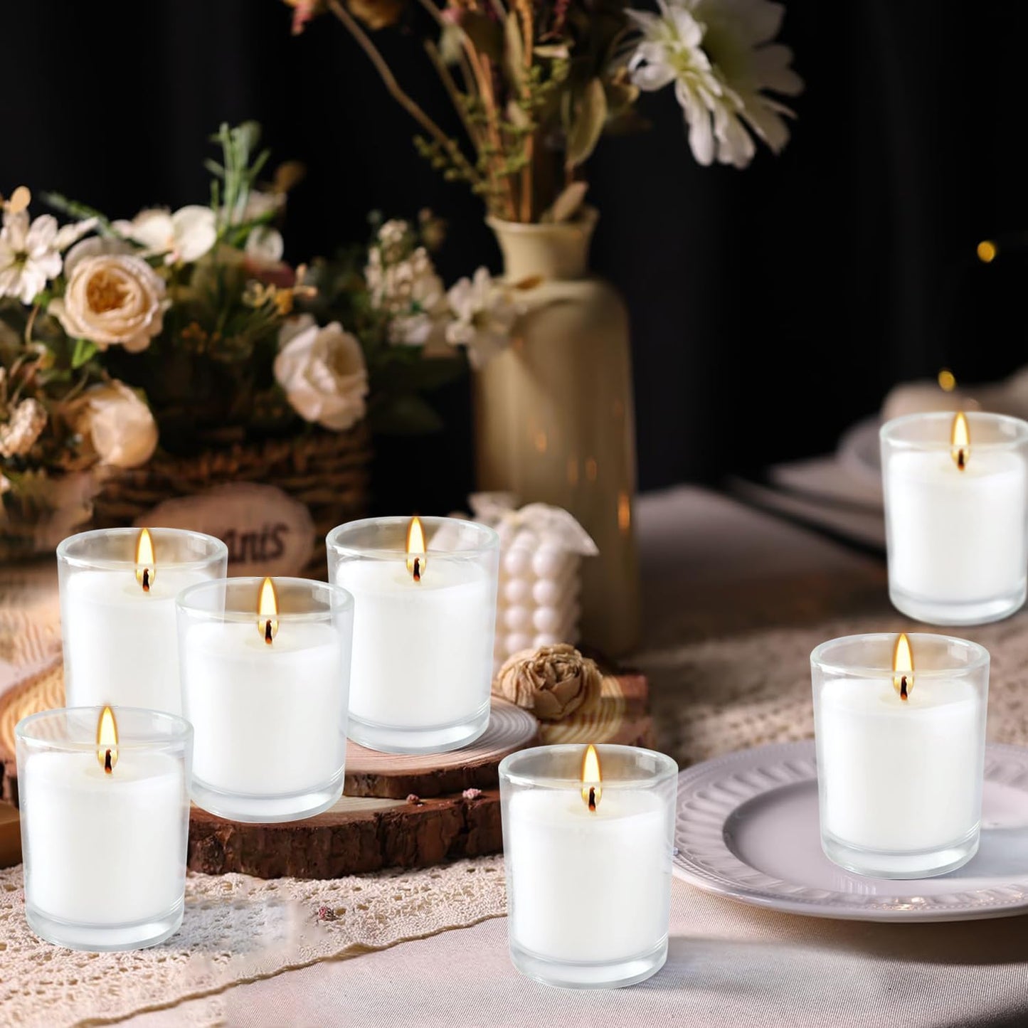 20 Pack White Unscented Glass Cup Candles - 15-20 Hour Burn Time, Soy Wax, Minimalist Style for Home Decor, Weddings, Parties & Special Occasions.