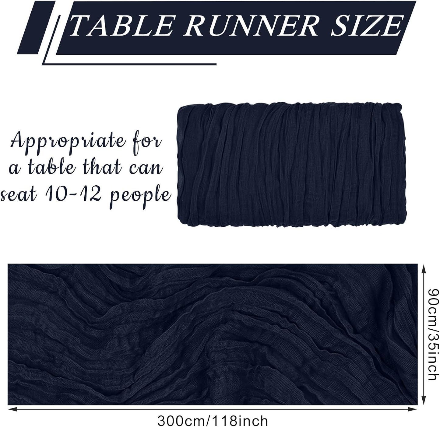 12 Pack Cheesecloth Table Runner 10Ft Christmas Gauze Boho Table Runners for Wedding Decor Bridal Shower Decorations Baby Shower Party(35" x 120")(Navy)