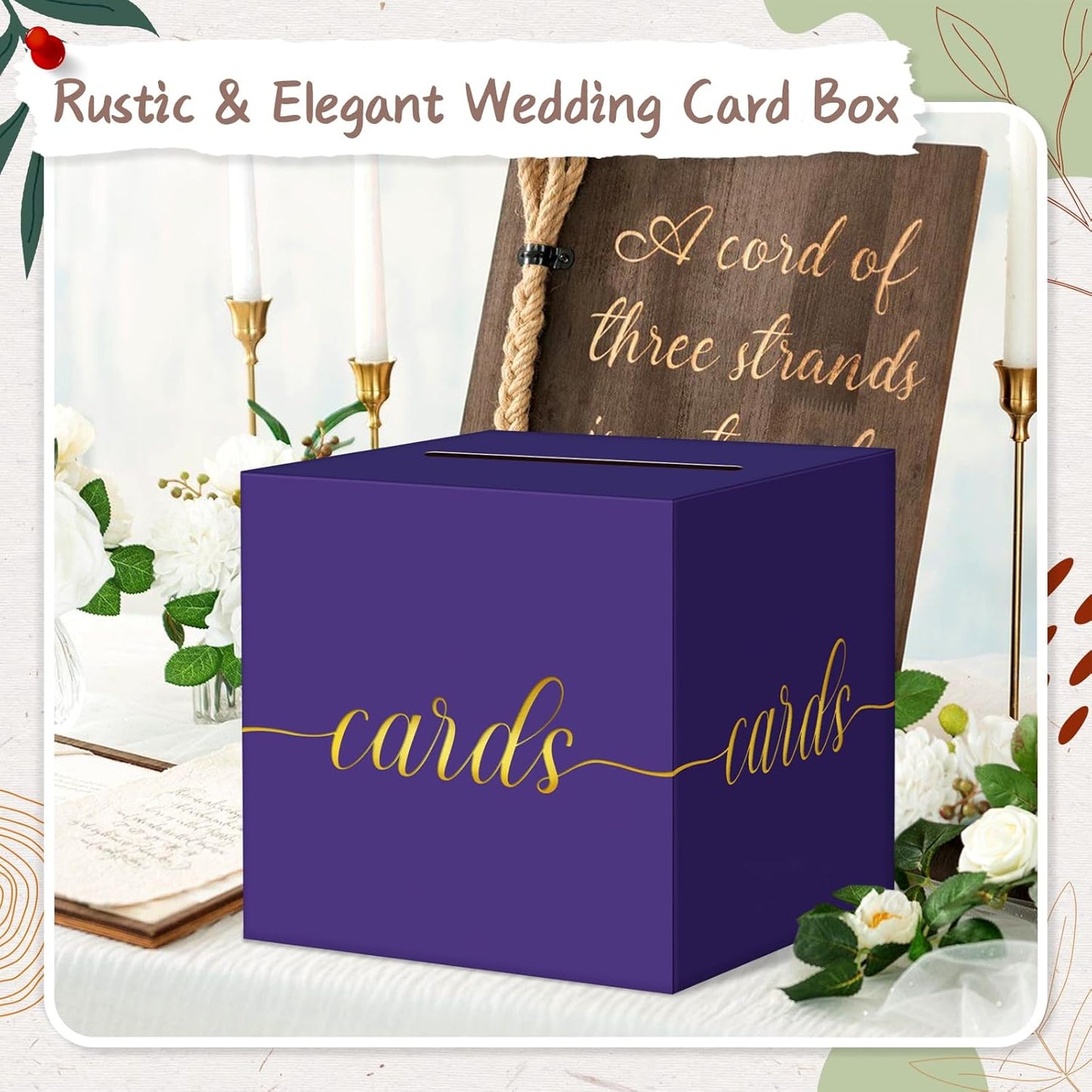 QIKSION Purple Graduation Card Box, Gold Foil Gift Card Box for Graduation, Party, Wedding Reception, Birthday, Baby Shower, Raffle