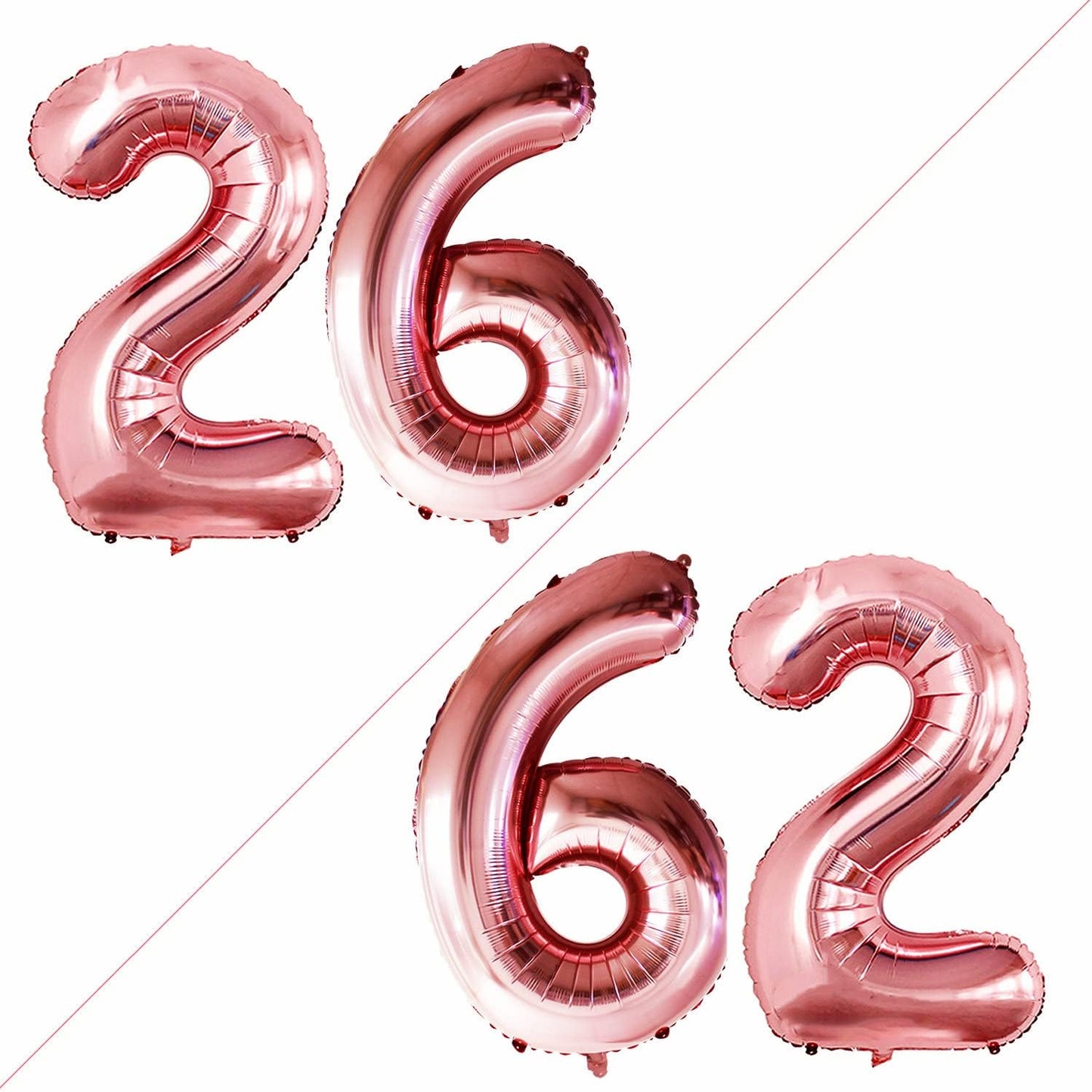 GOER Number 26 Balloons for 26th Birthday Party Decorations,42 Inch Jumbo Foil Helium 62 Balloons for 62nd Birthday Party Decoration (Rose Gold)