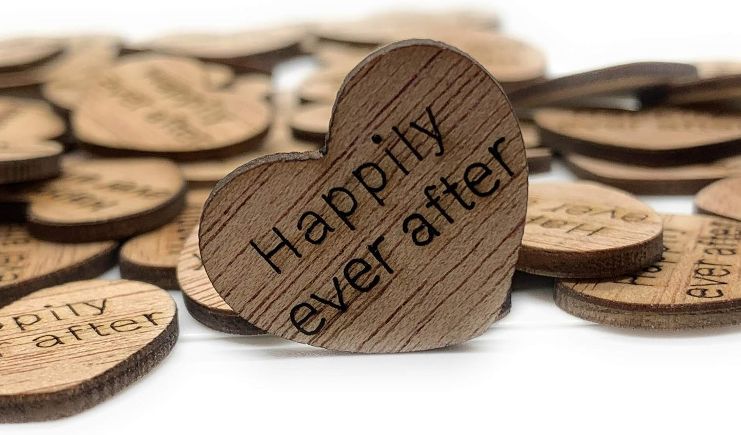 Wooden Heart Confetti ~ Happily Ever After ~ Wood Hearts, Wood Confetti Engraved Love Hearts- Rustic Wedding Decor (100 count)