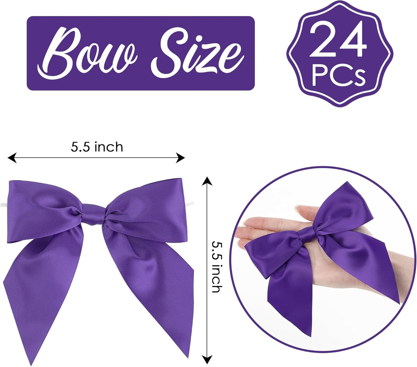 AIMUDI Purple Satin Bows 5.5" Bows for Gift Wrapping Satin Twist Tie Bows Premade Ribbon Bows for Treat Bags Invitations Baskets Crafts Wreaths Wedding Birthday Baby Shower Party Decorations, 24 PCs