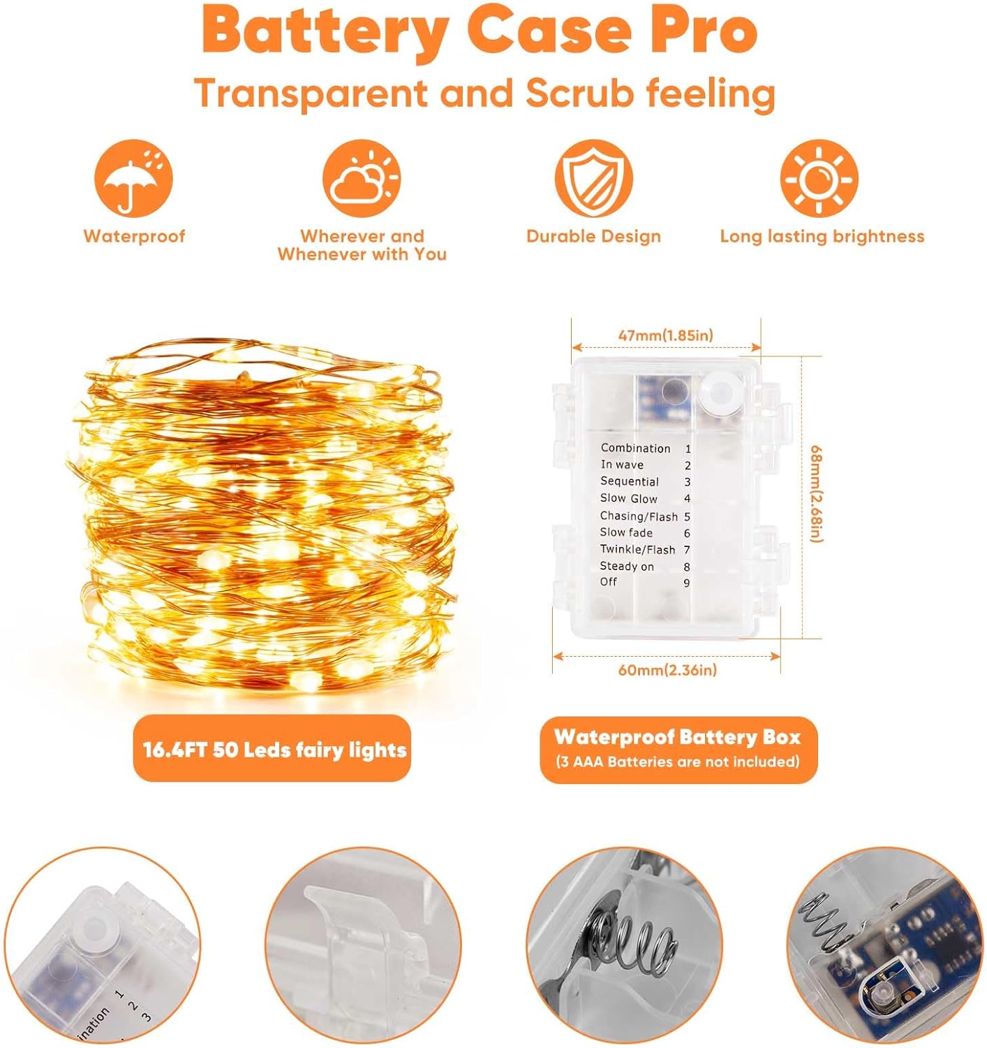 2 Pack 16.4 Ft. Battery Operated Outdoor String Lights with Remote & Timer, LED Warm White Fairy Lights, Waterproof Twinkle Lights for Bedroom, Dorm, Mason Jar, Wedding, Party, Christmas