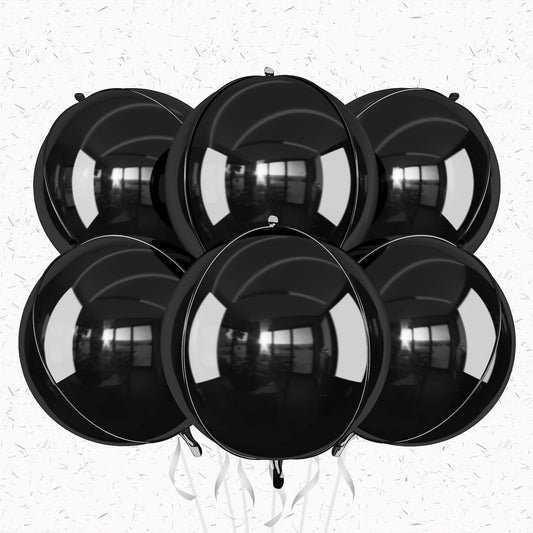 6Pcs Black Round Foil Balloons,Giant 4D Round Ball Balloons,22 Inch Metallic Black Balloon for Birthday Wedding Graduation Prom Party Decorations