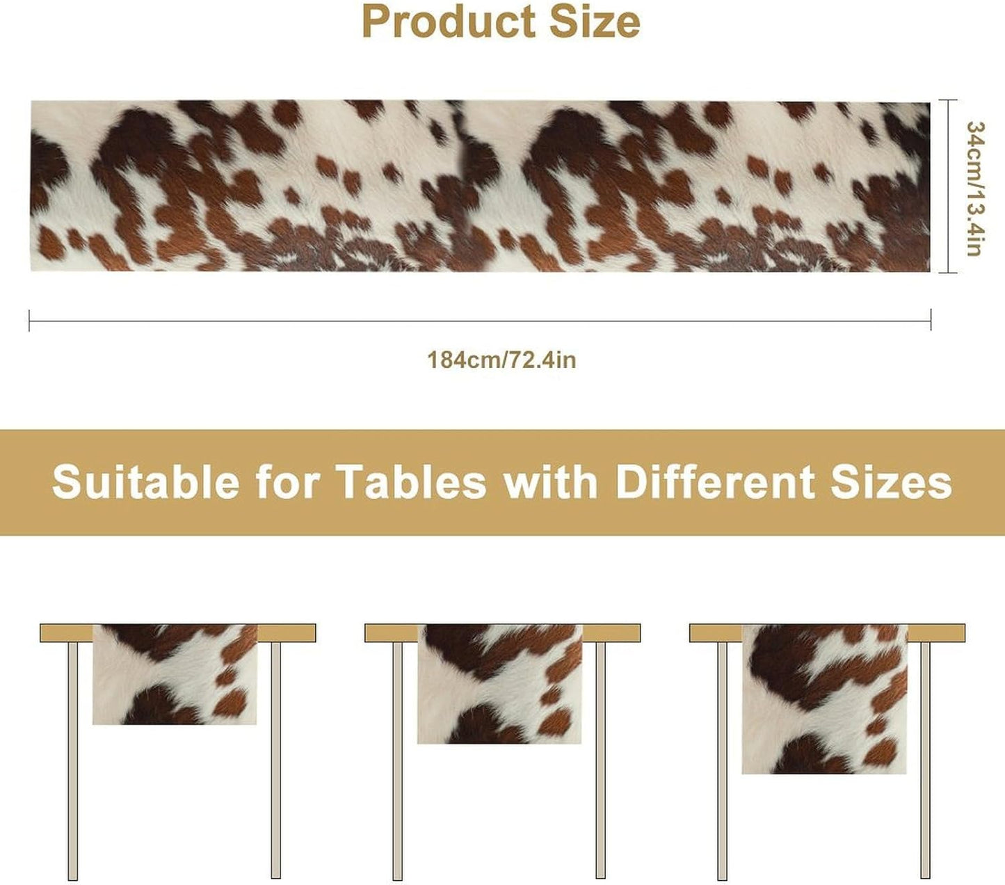 Farmhouse Cow Skin Print Table Runner, Safari Wildlife Brown Country Farm Cowhide Pattern Cotton Linen Rustic Cottage Table Runner for Dinning Home Party Holidays Home Setting, 13x60 Inch