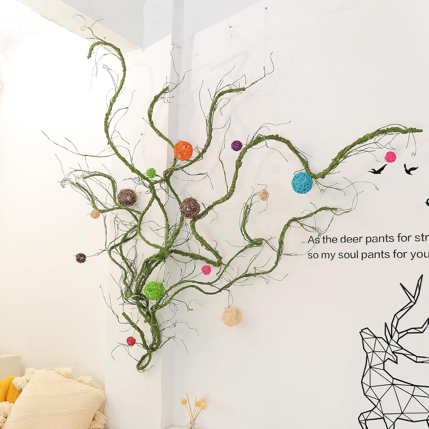 118 inch Small Green Artificial Tree Branches Grapevine Garland Ivy Willow Vines Plants Fake Cherry Blossom Tree Trunk Twigs for Wall Hanging Forest Room Home Wedding New Year Decoration