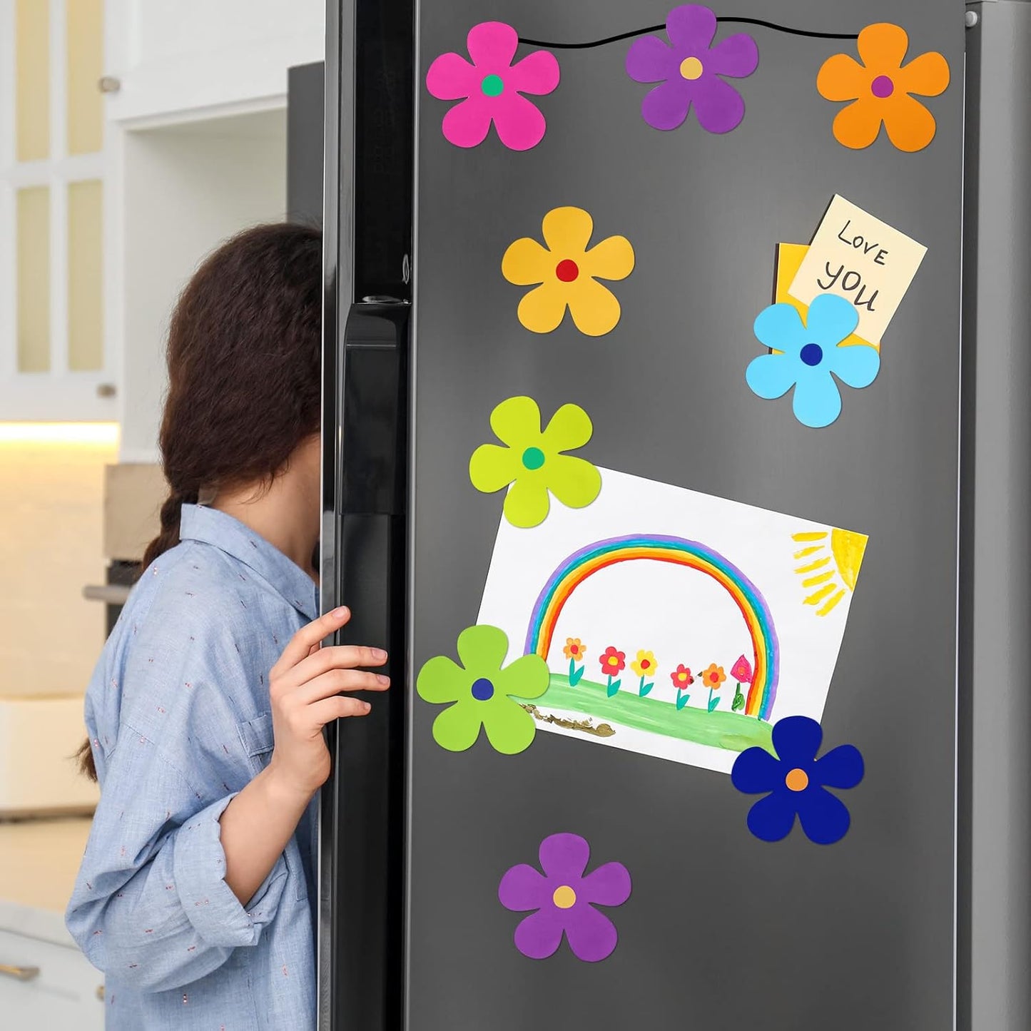 Kingdder 48 Pieces Retro Flower Car Magnets Decorations Refrigerator Decals 60s Multicolor Flower Cutout Magnets for Car Home Door Garage Refrigerator Window Mailbox