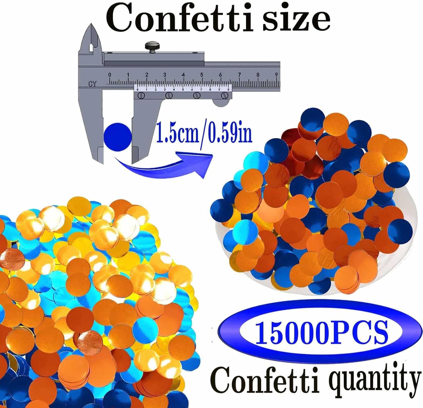 Orange and Blue Round Foil Confetti Beautiful Metallic Table Confetti for Filling Balloons, Wedding,Birthday,Party,Festival Decoration(15000PCS)