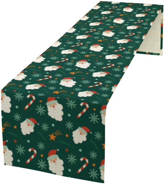 Christmas Table Runner,Seasonal Winter Xmas Holiday Green Table Cloth Kitchen Dining Table Decoration for Home Party Decor 13x70 Inch