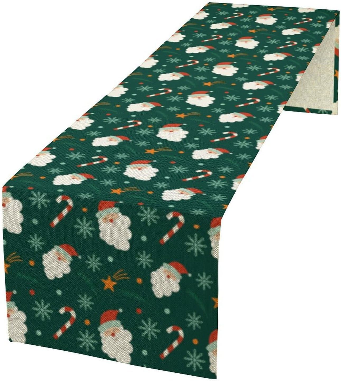 Christmas Table Runner,Seasonal Winter Xmas Holiday Green Table Cloth Kitchen Dining Table Decoration for Home Party Decor 13x60 Inch