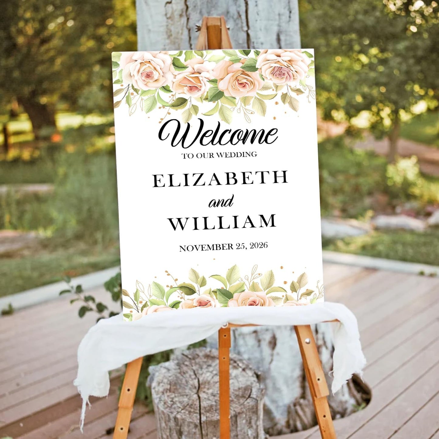 Gentle Pink Rose Wedding Welcome Sign, Minimalist Floral Template, Editable Printable Sign for Ceremony or Reception
