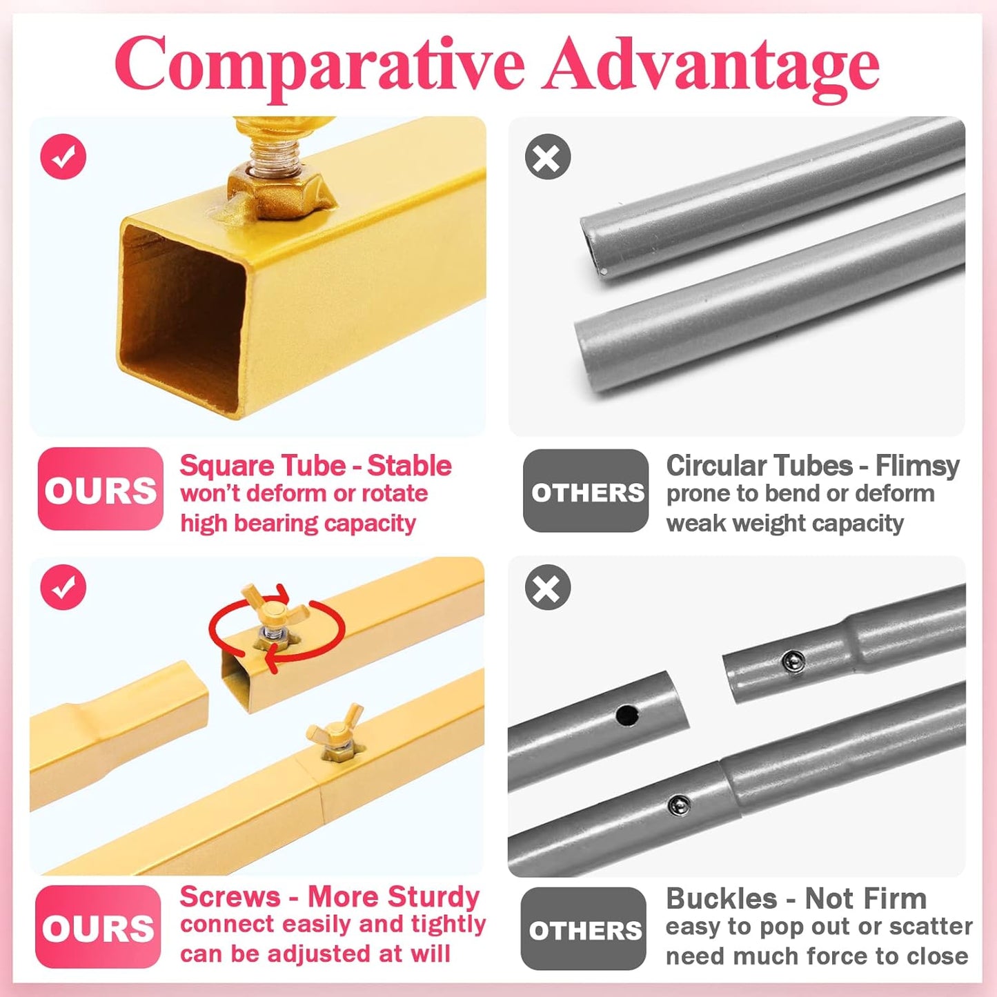 Wokceer Wedding Arch Stand 2 Set 8FT, 6.6FT Gold Metal Arch Backdrop Stand for Birthday Party Wedding Ceremony Baby Shower Garden Arch Decoration