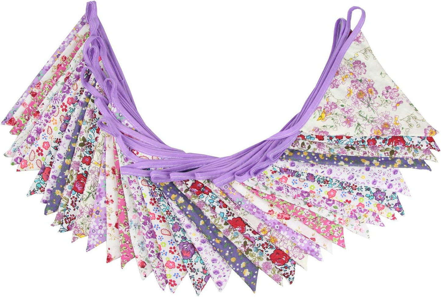 10M/32Ft Triangle Bunting Banner, 36 Pcs Cotton Fabric Flags Pennant Garlands for Birthday Party, Wedding, Baby Shower, Outdoor and Home Decorations (Purple)