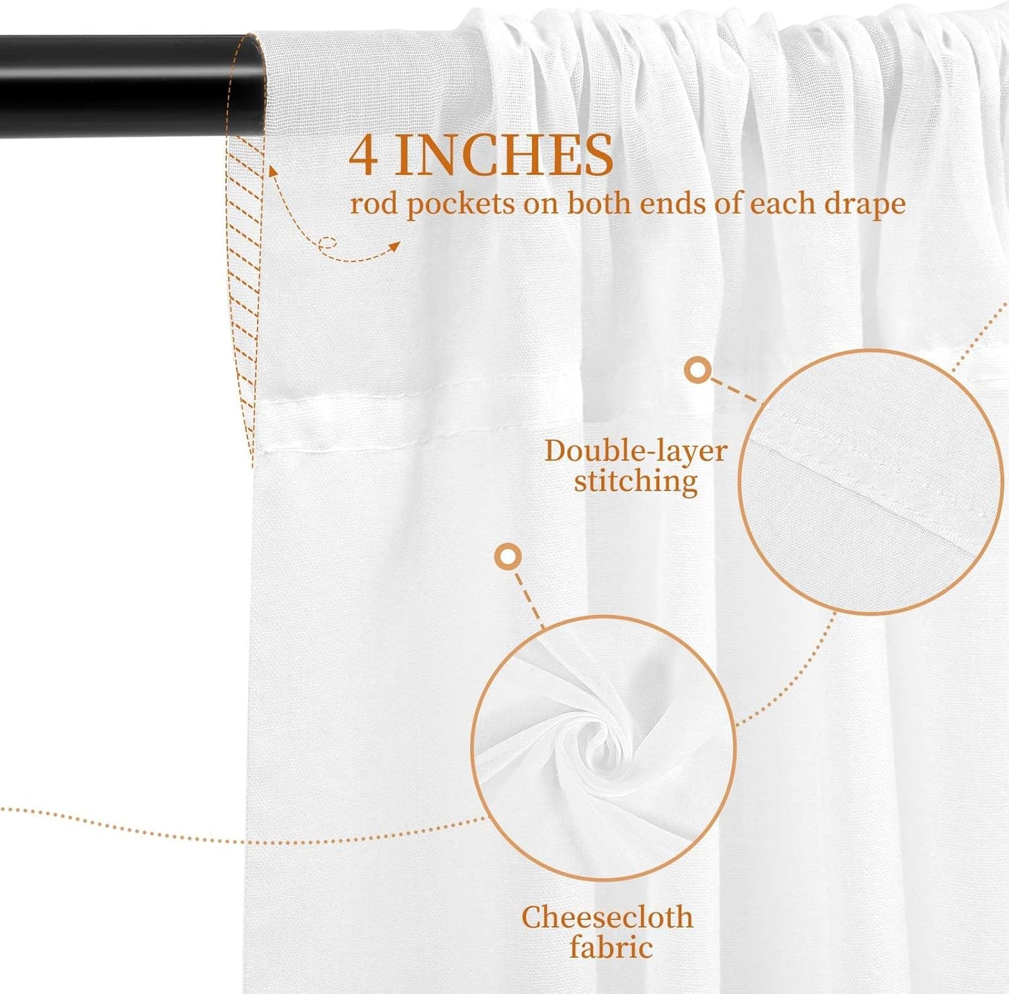 6 Panels White Ceiling Drapes for Wedding 5ftx15ft - Wedding Arch Draping Fabric Cheesecloth Sheer Curtain - Romantic Decorations for Party Banquet Ceremony Stage