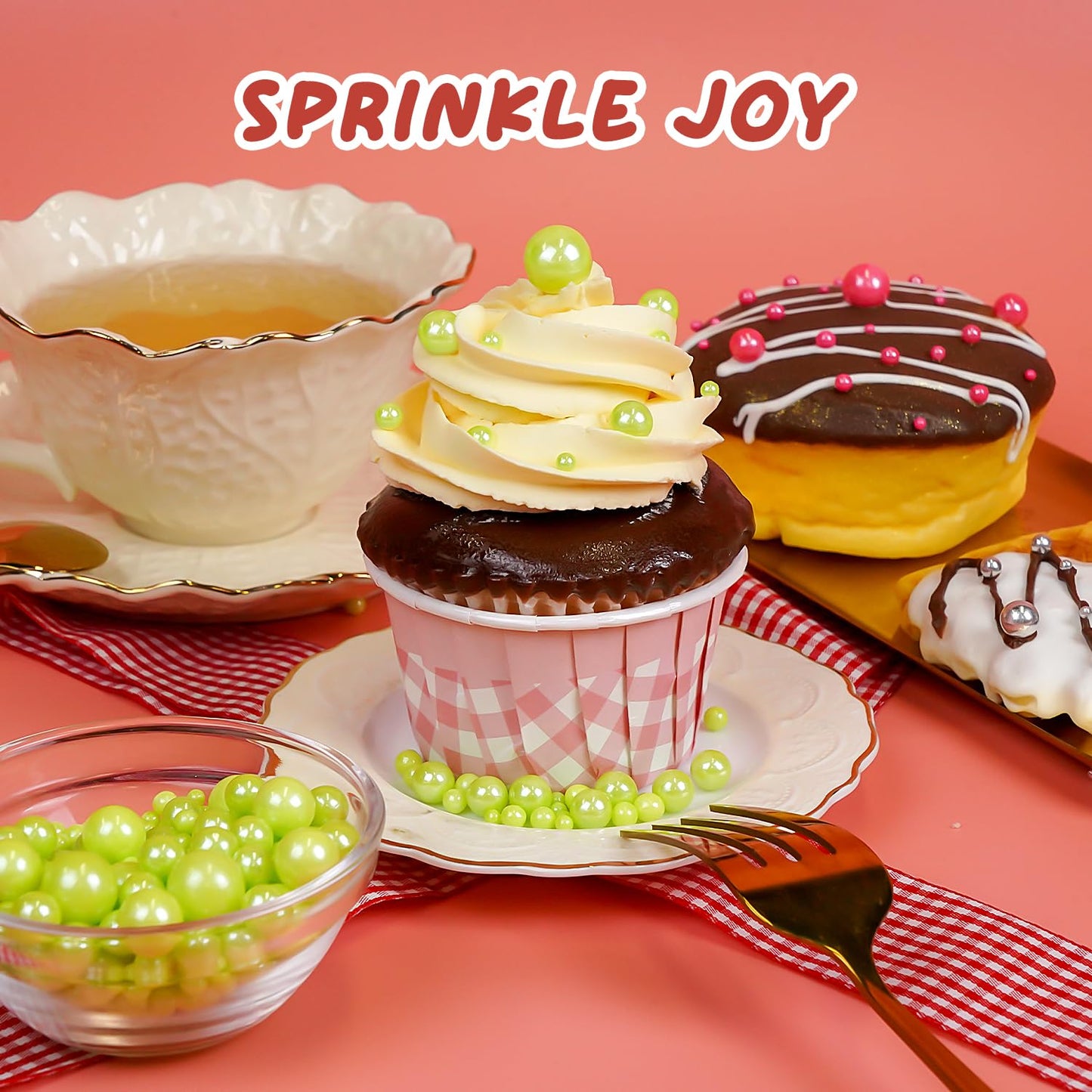 Edible Green Pearl Sprinkles, Sugar Pearls for Cake Decorating, 180g/6.35oz, Cupcake Toppers, Baking Cake Decorations, Cookie Decoration, Wedding Party Chirstmas Halloween Supplies