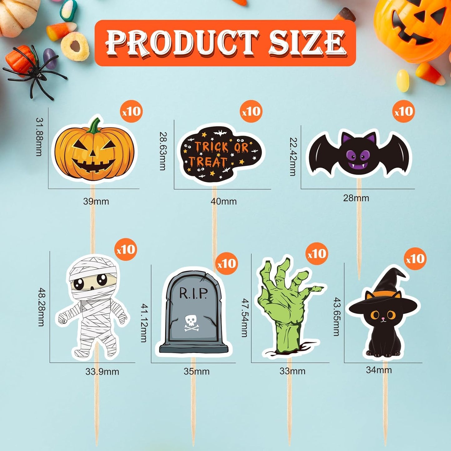 NACHLYNN 70pcs Halloween Cupcake Toppers Spooky Haunted House Night Party Fruit Cake Decoration Favors