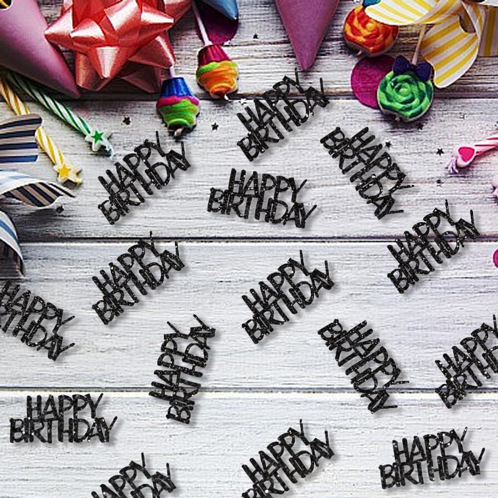 Black Happy Birthday Confetti Birthday Party Decorations Glitter Table Scatters for Adult Birthday Anniversary DIY Crafts Party Supplies 100PC