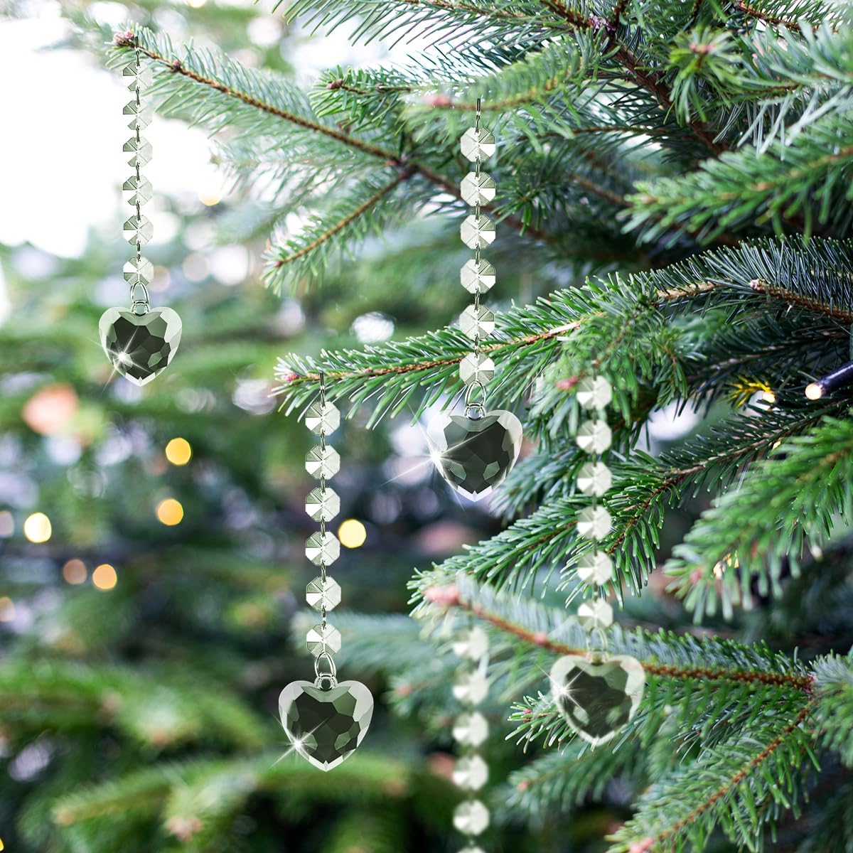 100 Pack Hanging Crystals - Clear Acrylic Prisms Pendant Ornaments for Christmas Tree, Centerpieces, Chandelier, Window & Home Decor, Ideal for Weddings, Parties Decorations (Heart)