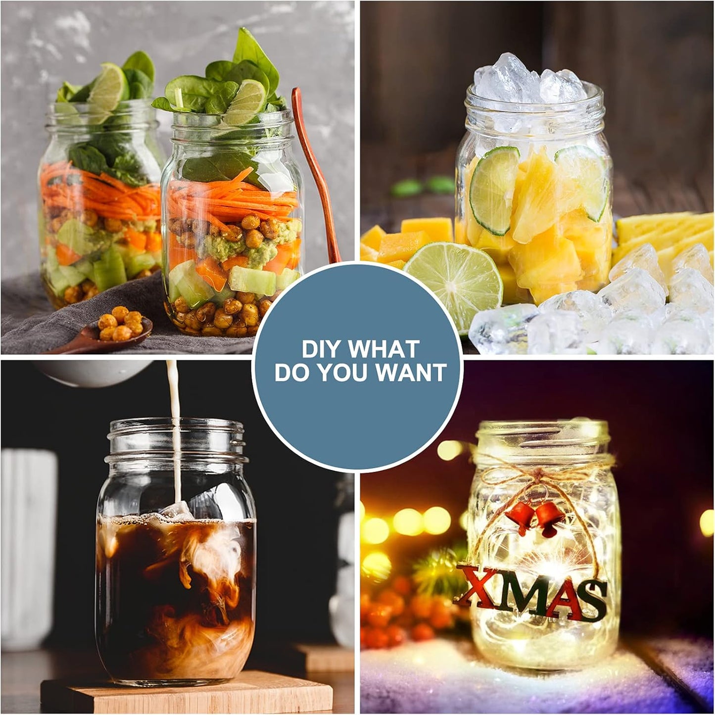 CycleMore 20 Pcs 12oz Glass Mason Jars With Silver Separable Lids, 350ml Round Canning Jars for Honey, Jam, Herb, Wedding Favor, Kitchen Storage Wide Mouth Bottles for Crafts, Meal Prep