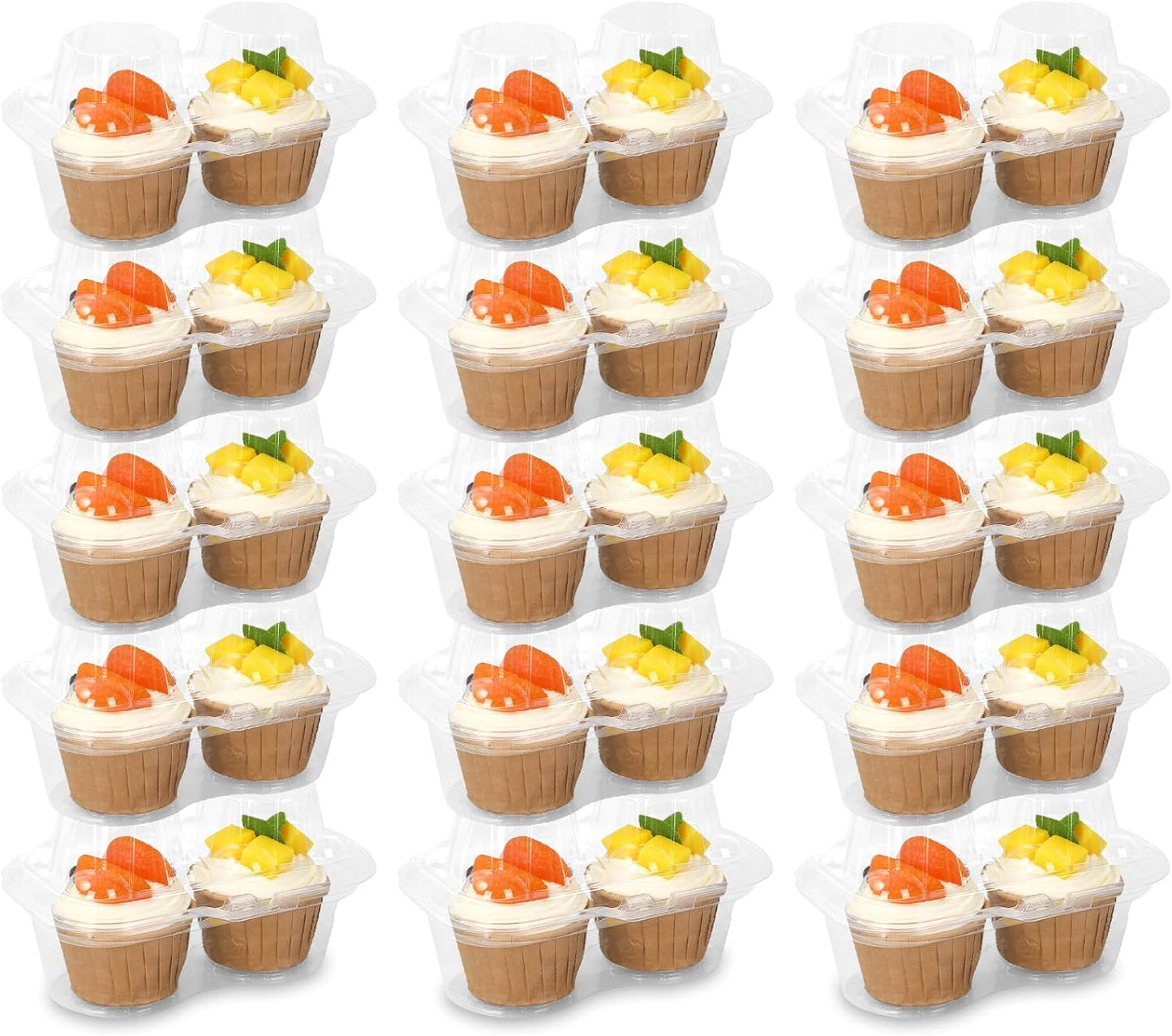 80 Pack Plastic Cupcake Containers 2-Compartment Clear Cupcake Boxes Disposable Cupcake Tray Holders 2 Cavity Cupcake Carriers with Deep Dome For Cupcake Muffin Packaging