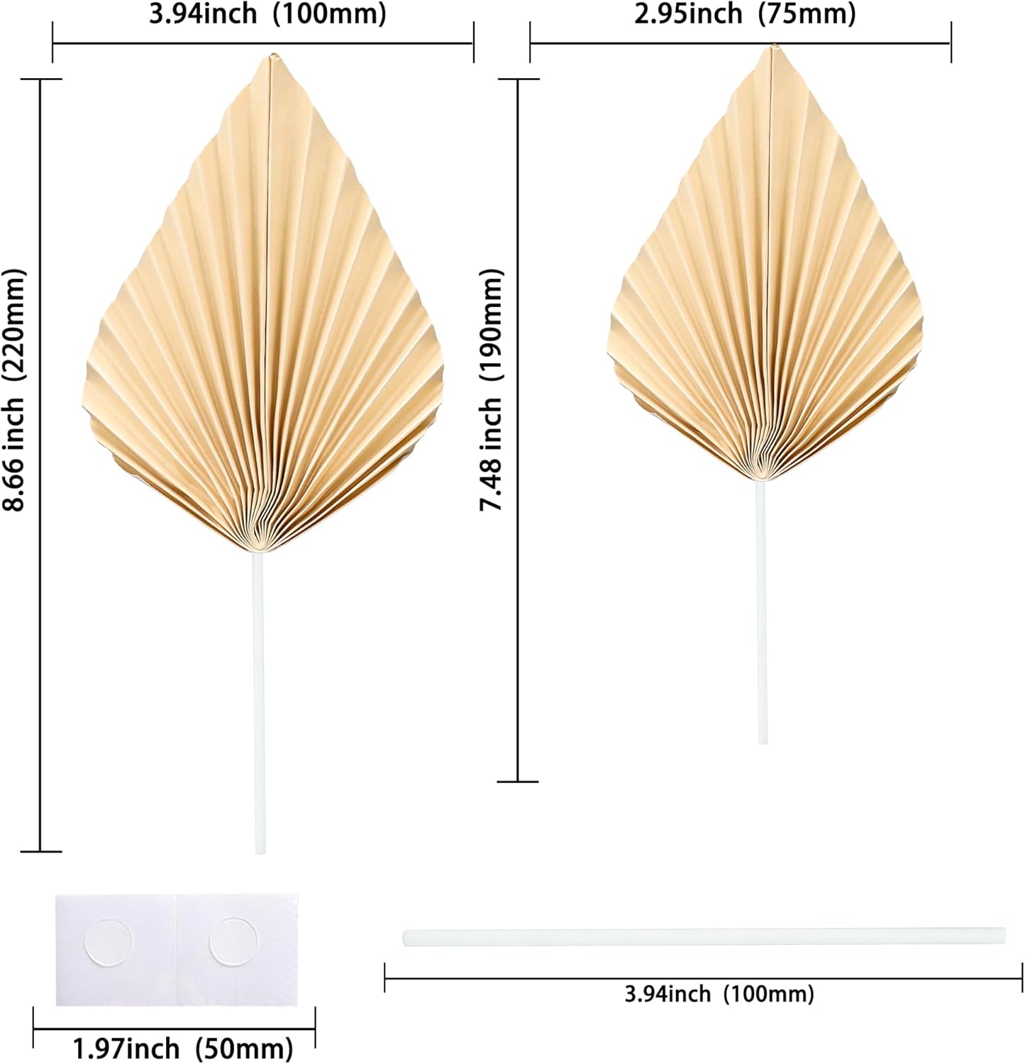 Ephlyn 6Pcs Paper Palm Fan Cake Topper Palm Spear Leaves Fan Cake Pick for DIY Craft Project Bridal Shower Wedding Bridal Shower Birthday Anniversary Party Cake Decorations Khaki