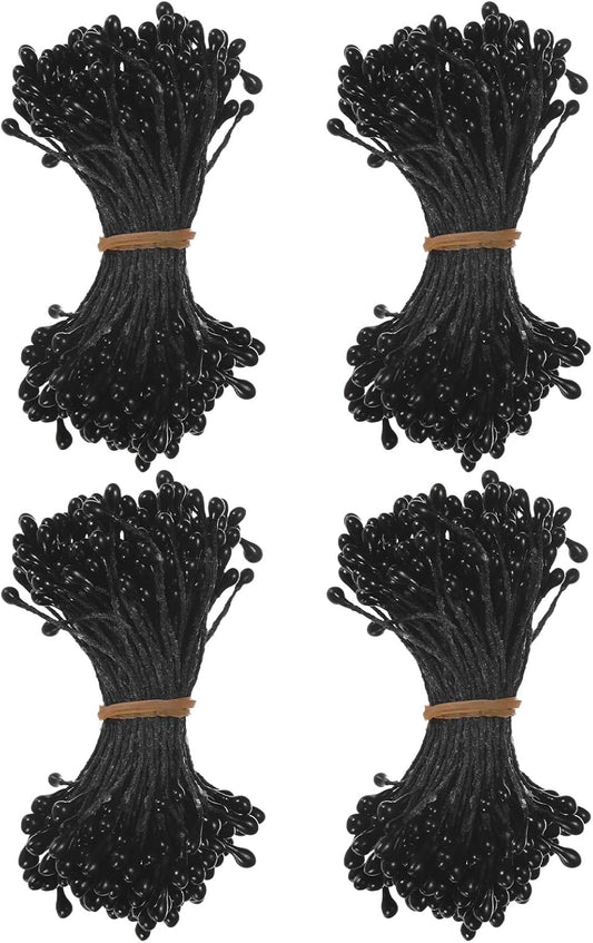 600-Pack Flower Stamens for Crafts, 5mm Double Heads Artificial Pearl Floral Pistil Mini Flower Pollens Stamens for DIY Making/Wedding/Scrapbook Decoration [Black]