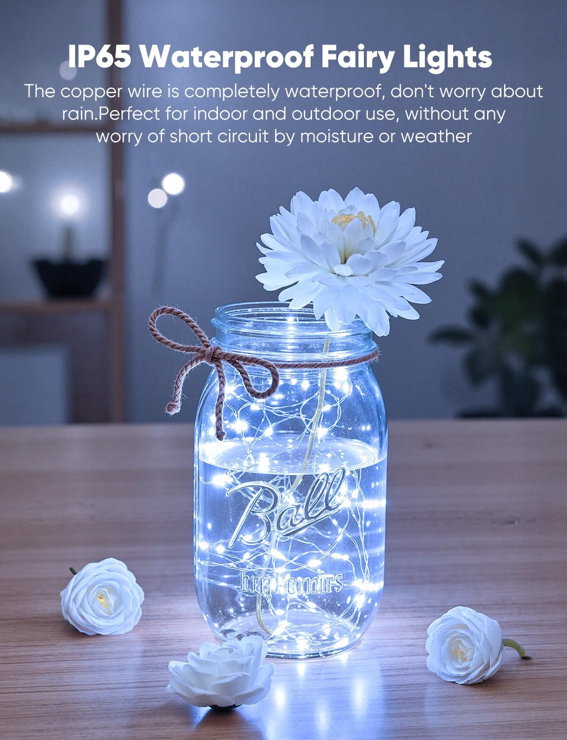 Brightown 24 Pack White LED Fairy Lights Battery Operated String Lights, 7ft 20LED Waterproof Silver Wire String Lights, Firefly Starry Moon Lights for Mason Jars DIY Christmas Wedding Party Bedroom