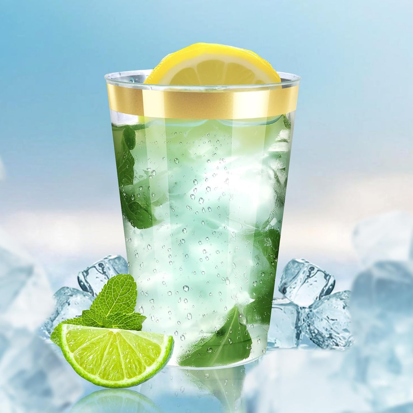 12OZ Plastic Cups with Gold Rimmed Sturdy & Food Safe Disposable Wine Glasses Weeding Party Cups Disposable Drinking Cups Plastic Cocktail Glasses for Wine, Juice & Cold Beverages [200 Pack]