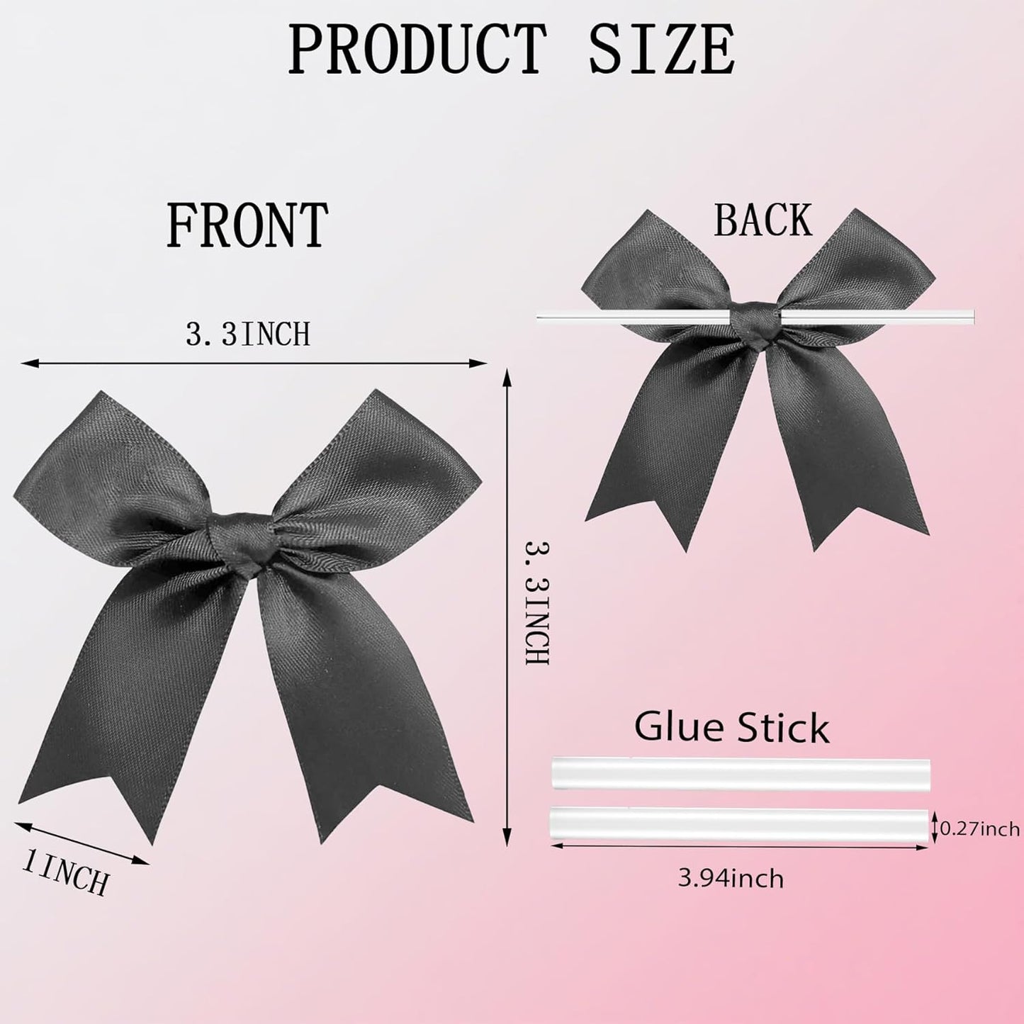 50 PCS Twist Tie Bows Satin Ribbon Bows 3.3 Inch Gift Wrap Bows Craft Bows for Gift Wrapping, Party Decorations Gifts Bag DIY Treat Bags Wedding Decor Baby Shower Christmas (Black)