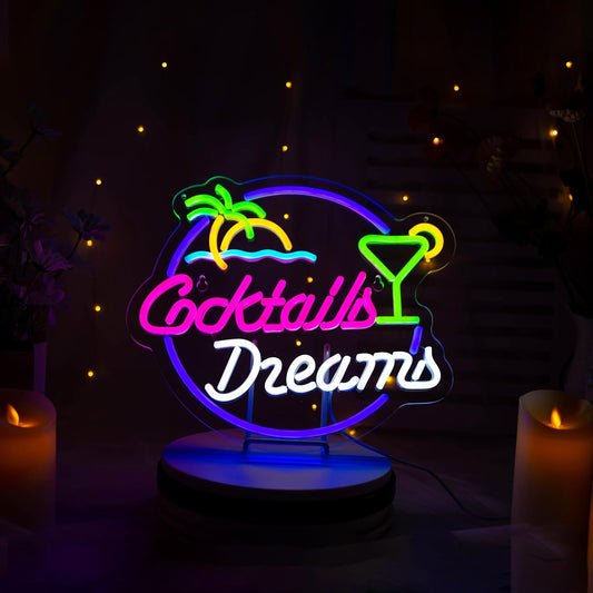 Cocktails and Dreams Palm Neon Sign for Wall Decor Neon Signs with Dimmable Switch LED Neon Signs Bedroom Room Home Beer Bar Art Neon Light Sign