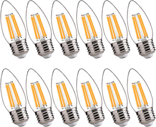 FLSNT 100W Equivalent LED Candelabra Bulbs, 800LM Dimmable LED Chandelier Light Bulbs, 2700K Soft White, E26 Base, 12 Pack UL,CA65 Listed.
