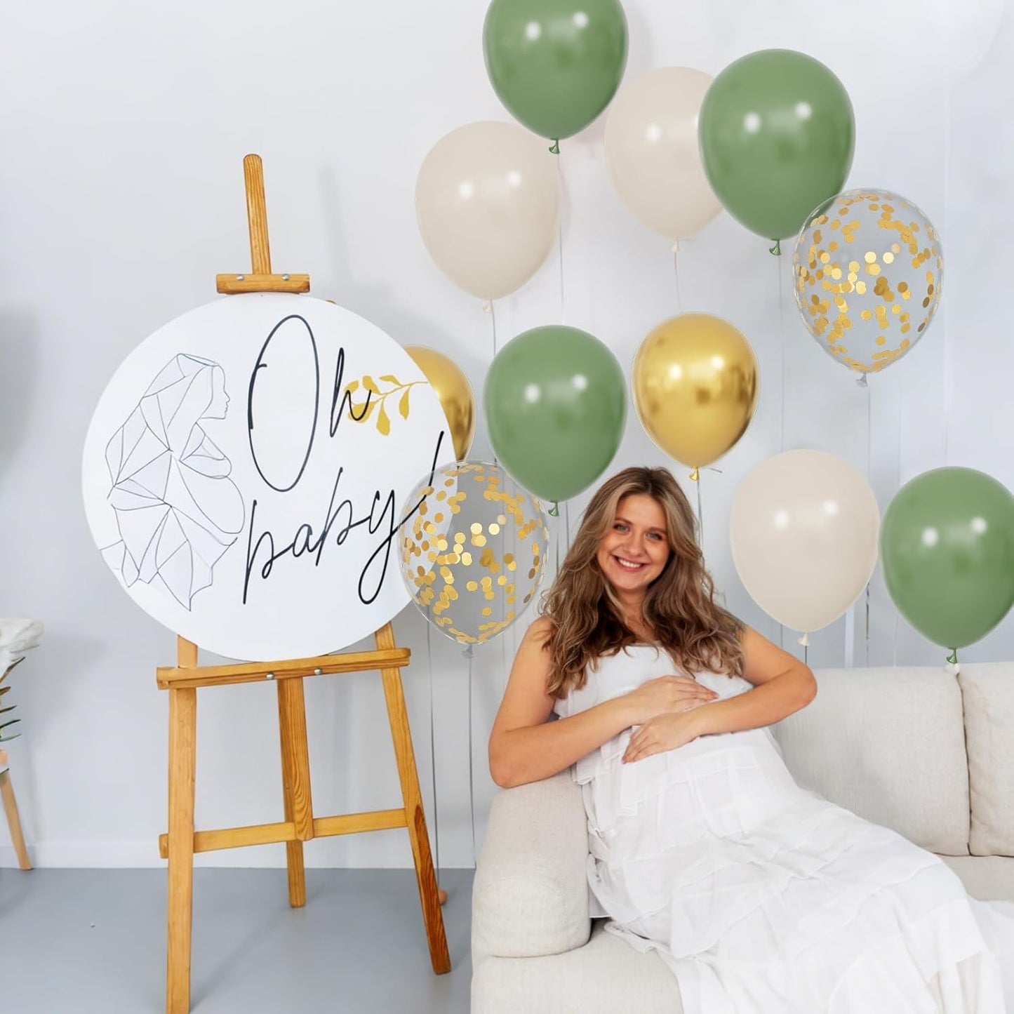 68Pcs Balloons Kit 12 Inch, Sage Green Balloon Sand White Metallic Gold Balloon Confetti with Ribbons, Party Balloons for Baby Bridal Shower Wedding Birthday Decorations.