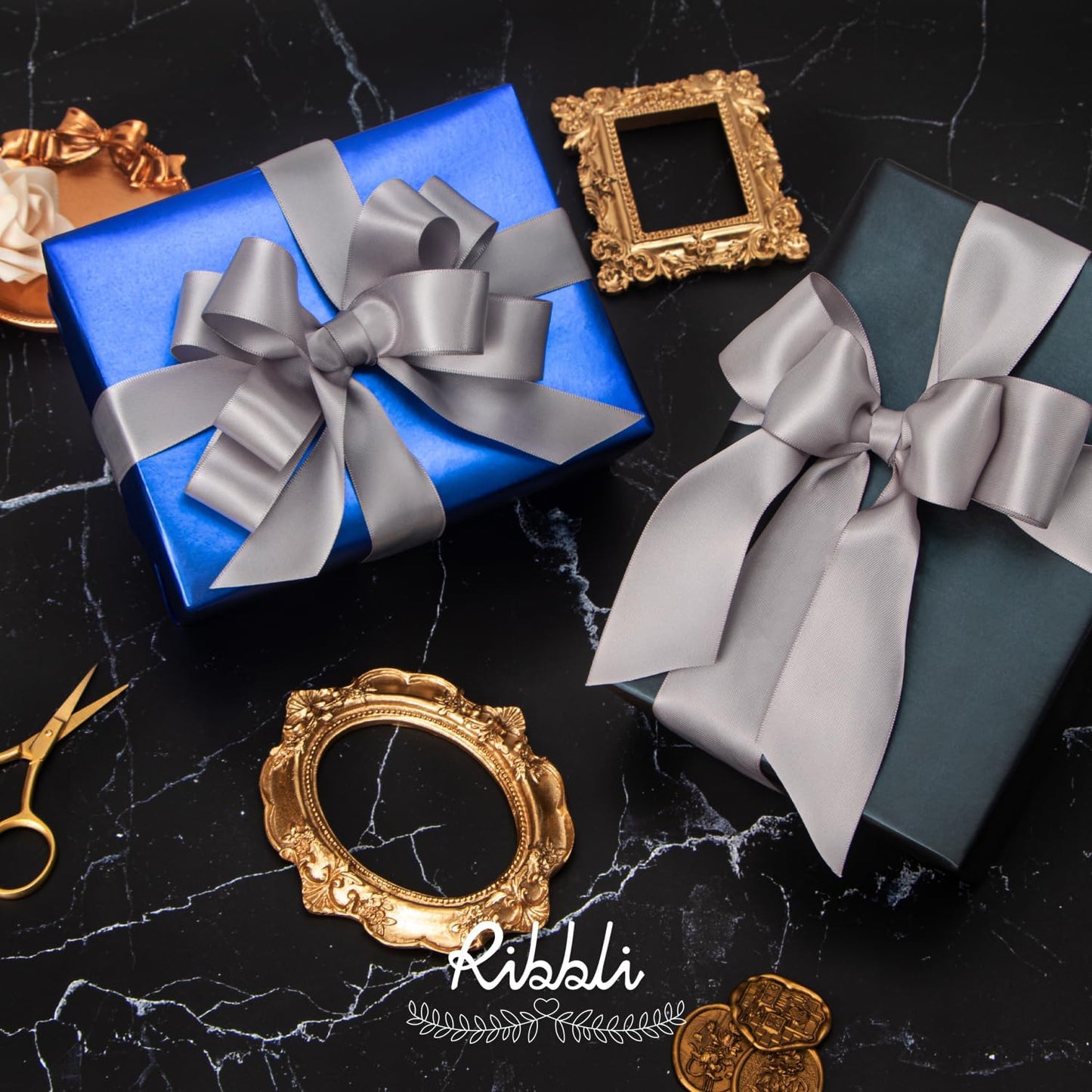 Ribbli Silver Double Faced Satin Ribbon,1-1/2” x Continuous 25 Yards,Use for Bows Bouquet,Gift Wrapping,Wedding,Floral Arrangement