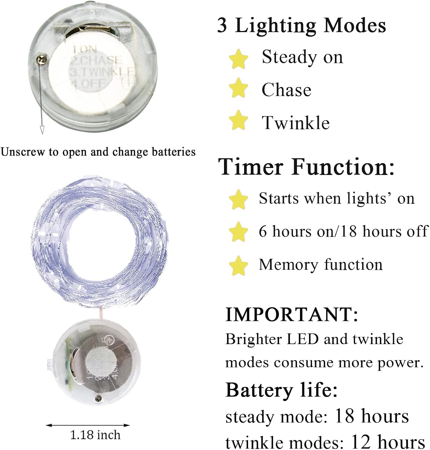 Twinkle Fairy Lights Battery Powered 3 Modes with Timer Firefly Lights 20 LED on 7.2feet Silvery Copper Wire for DIY Wedding Party Christmas Halloween Centerpiece Decorations 15 Pack (Cool White)