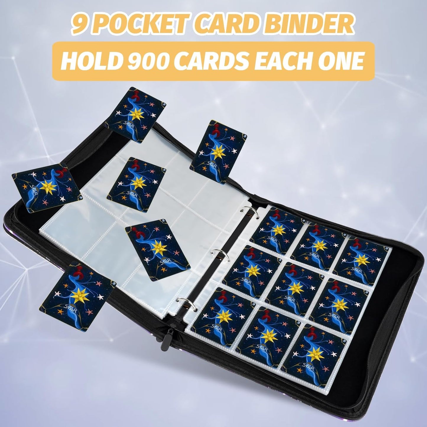 Trading Card Binder, 900 Pockets Card Binder, 9-Poccket Sided Pocket Sports Card Binder, Premium Card Binders Compatible with MTG, TCG, Baseball Cards(Carbon Black)