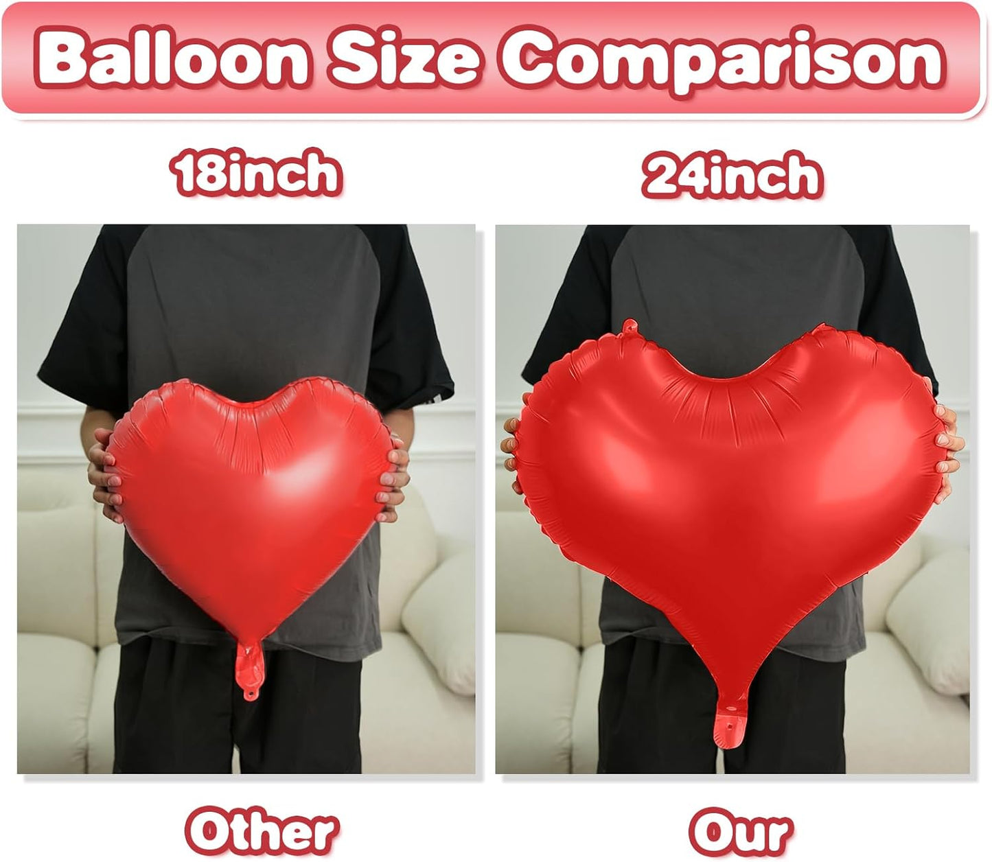 Black Red Gold Heart Balloons,24Inch Large Heart Foil Balloons for Valentine's Day Birthday Wedding Baby Shower Anniversary Party Decorations