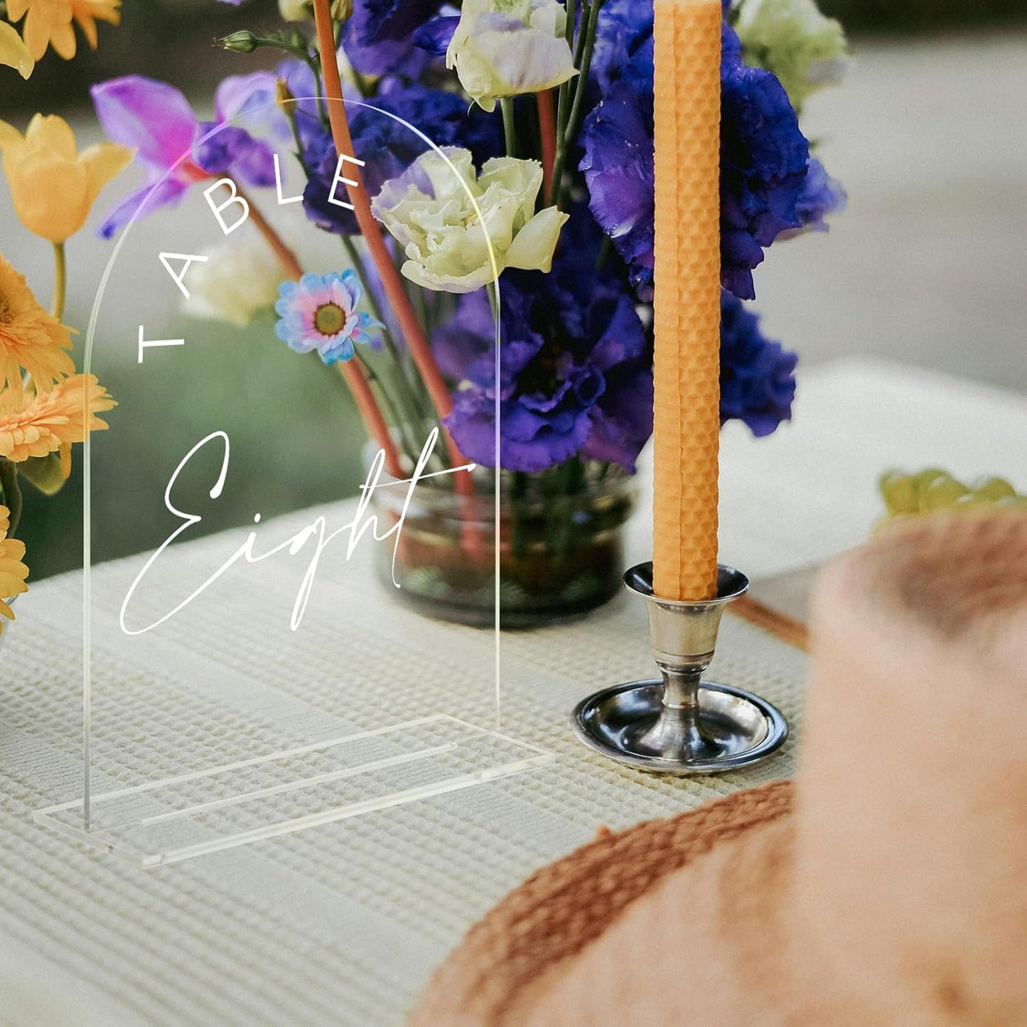 JINMURY Clear Arch Wedding Table Numbers 1-10 with Stands, 5x7 Inch Acrylic Arch Sign with White Lettering, Clear Acrylic Table Numbers for Wedding Reception