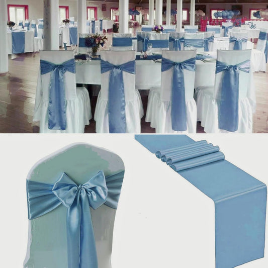 100 PCS Satin Chair Sashes Decorative Bow Chair Sashes Ties Back Ribbon Bows Seat Cover Band for Wedding Birthday Party Hotel Ceremony Reception Event Banquet Home Kitchen Decor(7x108inch,Dusty Blue)