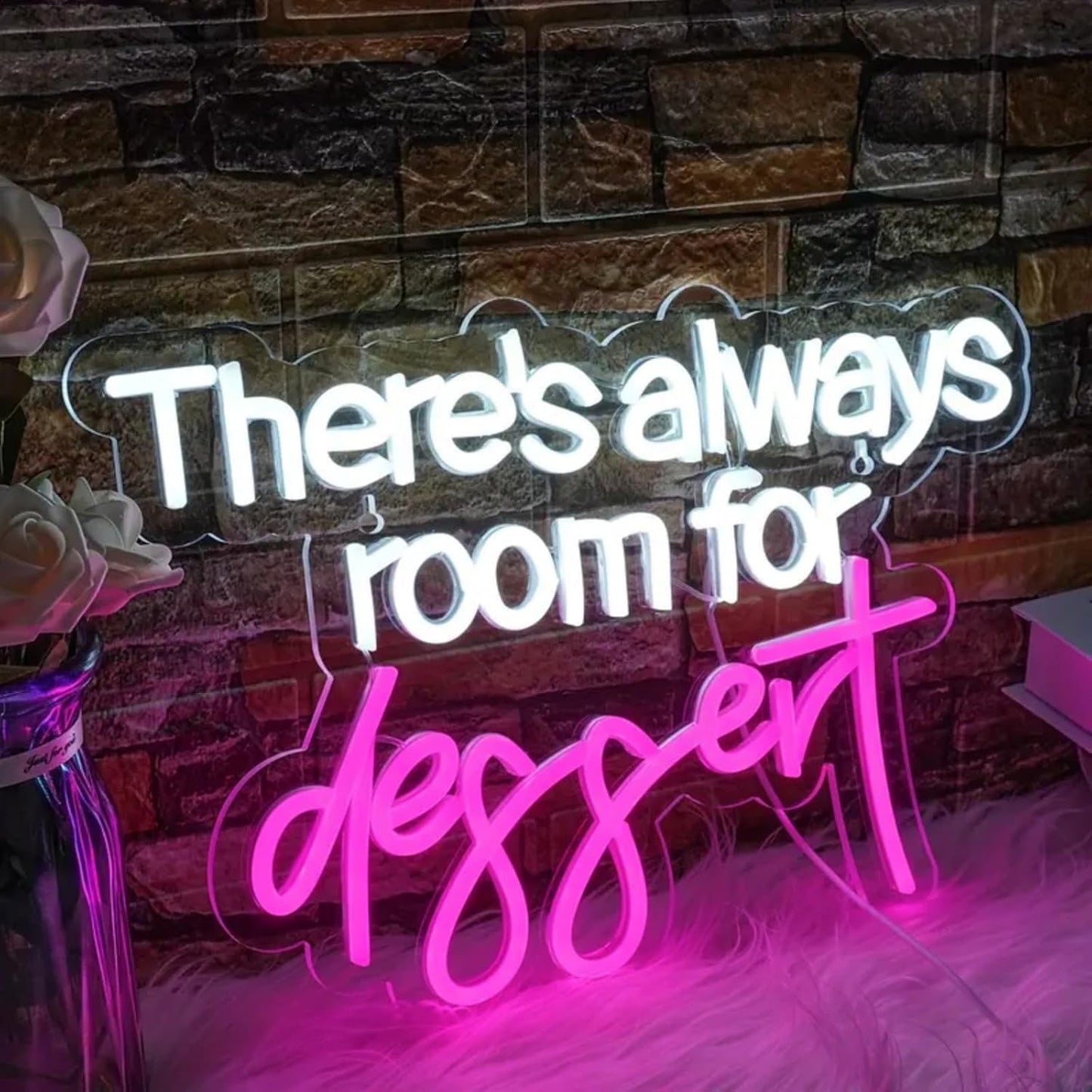 There's Always Room for Dessert Neon Sign Baking Bread Shop Decor Led Light Cafe Dessert Decor Welcome Sign Open LED Light, 15.7"x10.6"