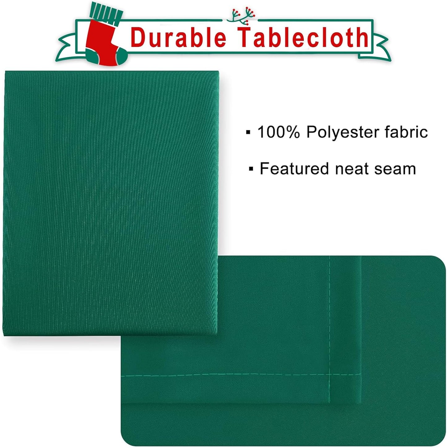 Hiasan Rectangle Tablecloth - Waterproof Washable Fabric Table Cloth for Wedding, Banquet, Gathering and Dining Room, 90 x 132 Inch, Emerald Green