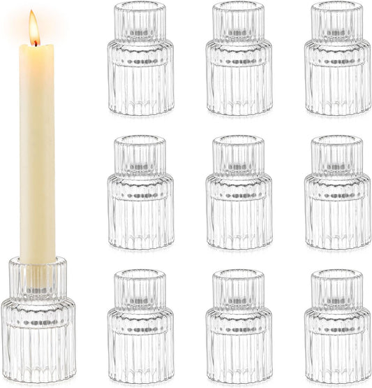 Romadedi Glass Candle Holder for Candlestick - 10Pcs Clear Small Tapered Candle Holder Wedding Decor Table Centerpiece Bulk for Candle Sticks Christmas Party Living Room Dinner Advent