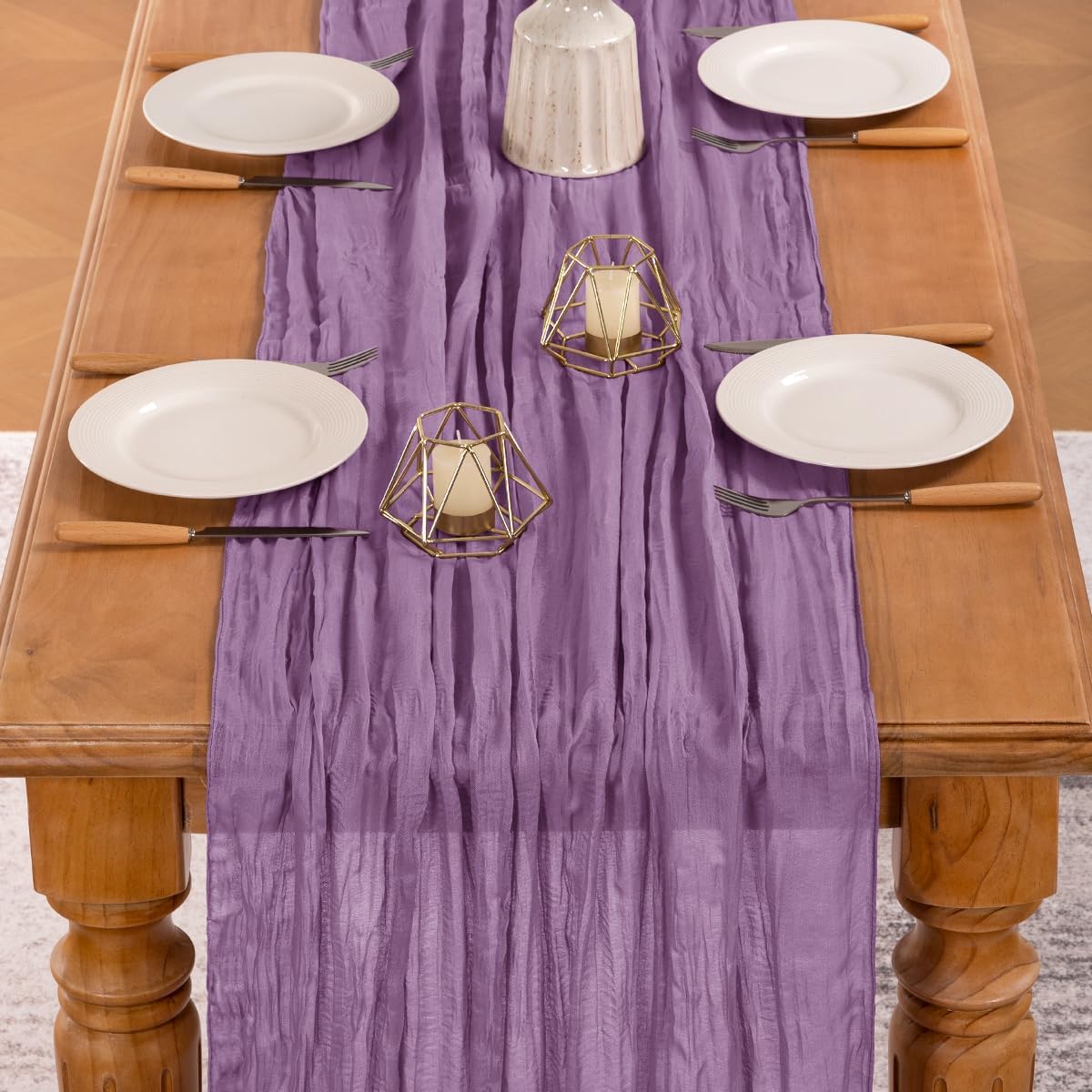 MLMW 6 Pack Fall Table Runner Purple Cheesecloth Boho Rustic Sheer Cheese Cloth Table Runner 160 inch 13.3ft for Halloween Wedding Party Baby Bridal Shower Birthday