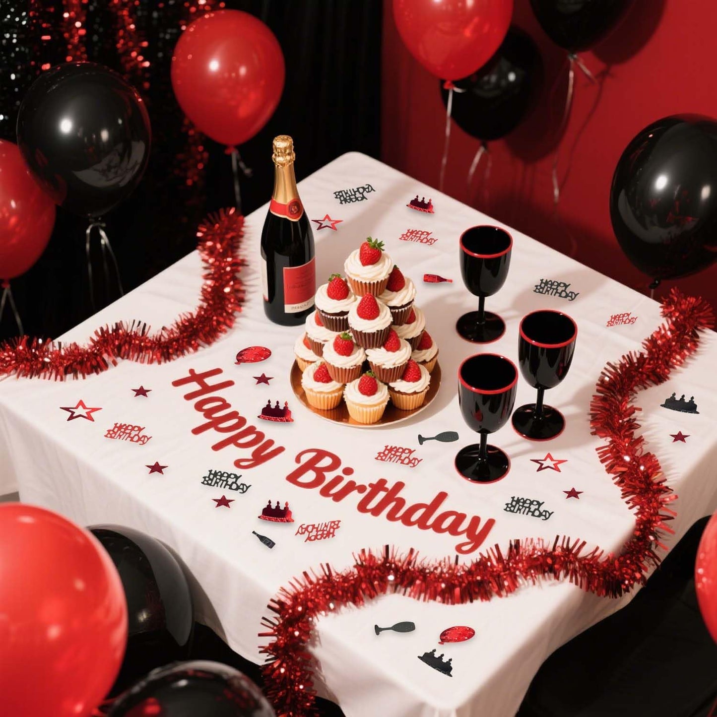 Red Black Happy Birthday Confetti, Birthday Decorations Confetti Metallic Foil Table Scatter Decorations for Birthday Party, Baby Shower Decor for Gilrs Women, DIY Arts and Crafting