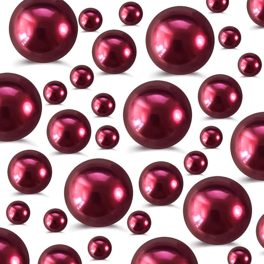 260Pcs Burgundy Glossy Beads for Centerpiece Decor, Artifical Pearls Vase Filler, No Hole Round Pearl Beads for Wedding Birthday Christmas Party Home Decor(18mm 14mm 6mm)