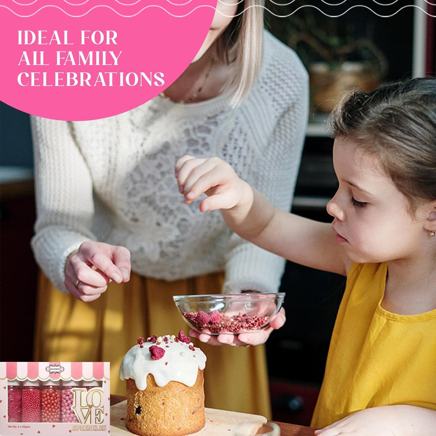 Confect Assorted Edible Sprinkles Pack of 5 – Red, Pink & Silver Dragees with Silver Sparkling Sugar | Costume Party Disco Ball Mix for Cake & Cupcake Decoration | Vegan, Gluten-Free, Nut-Free, Soy-Free, Dairy-Free, Palm Oil-Free - 5 Oz