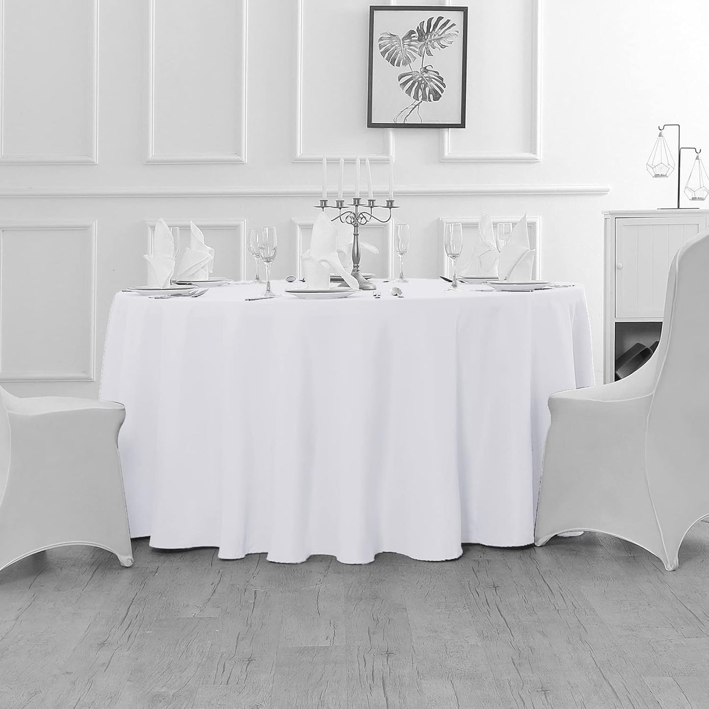 Fokitut 2 Pack Waterproof Round Tablecloth, 90 Inch, Stain Resistant and Wrinkle Polyester Table Cloth, Fabric Table Cover for Kitchen Dining, Wedding, Party, Holiday Dinner-White