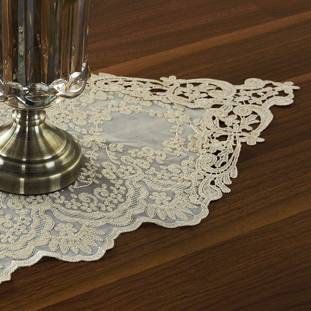 ARTABLE Rectangle Table Runner Lace Macrame Embroidered Table Runners with Exquisite Vintage Shabby Chic for Holiday Wedding Long Dinner Tables (Light Gold, 12 x 28 Inch)