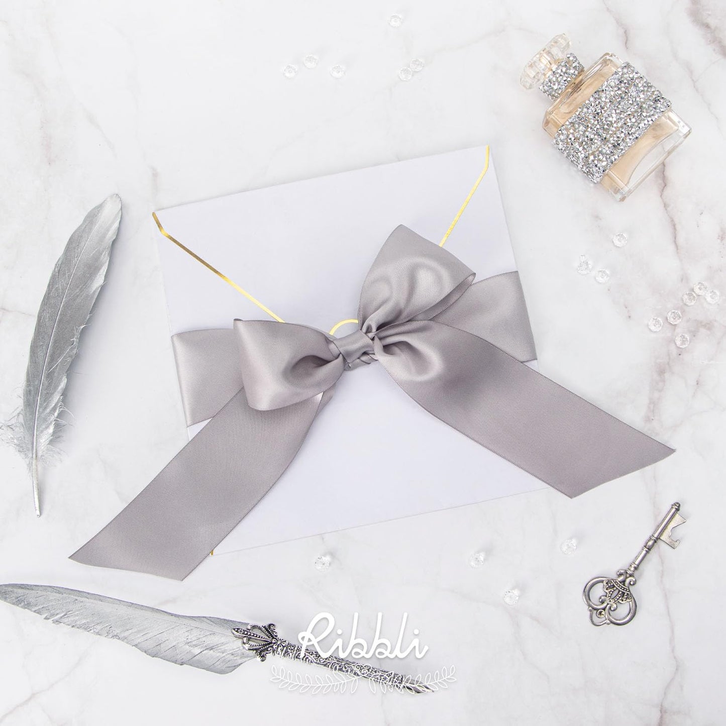 Ribbli Silver Double Faced Satin Ribbon, 2” x Continuous 10 Yards,Use for Bows Bouquet,Gift Wrapping,Floral Arrangement,Wedding Decoration