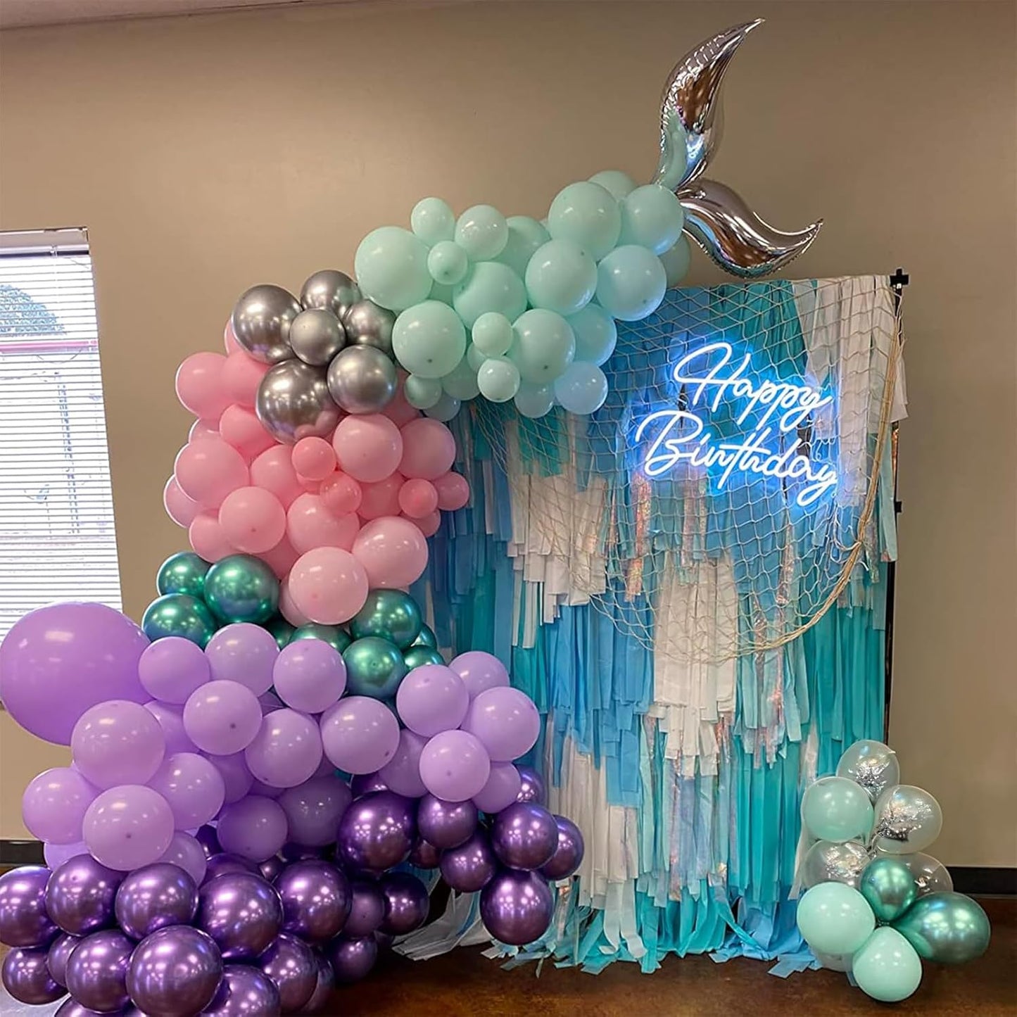 Togvu Mermaid Party Balloon Set, 60 Packs 12 Inches Metallic Purple Pink Green Blue Latex Balloons for Girls Birthday Decoration, Baby Shower, Birthday, Under The Sea Decorations QQ-5023